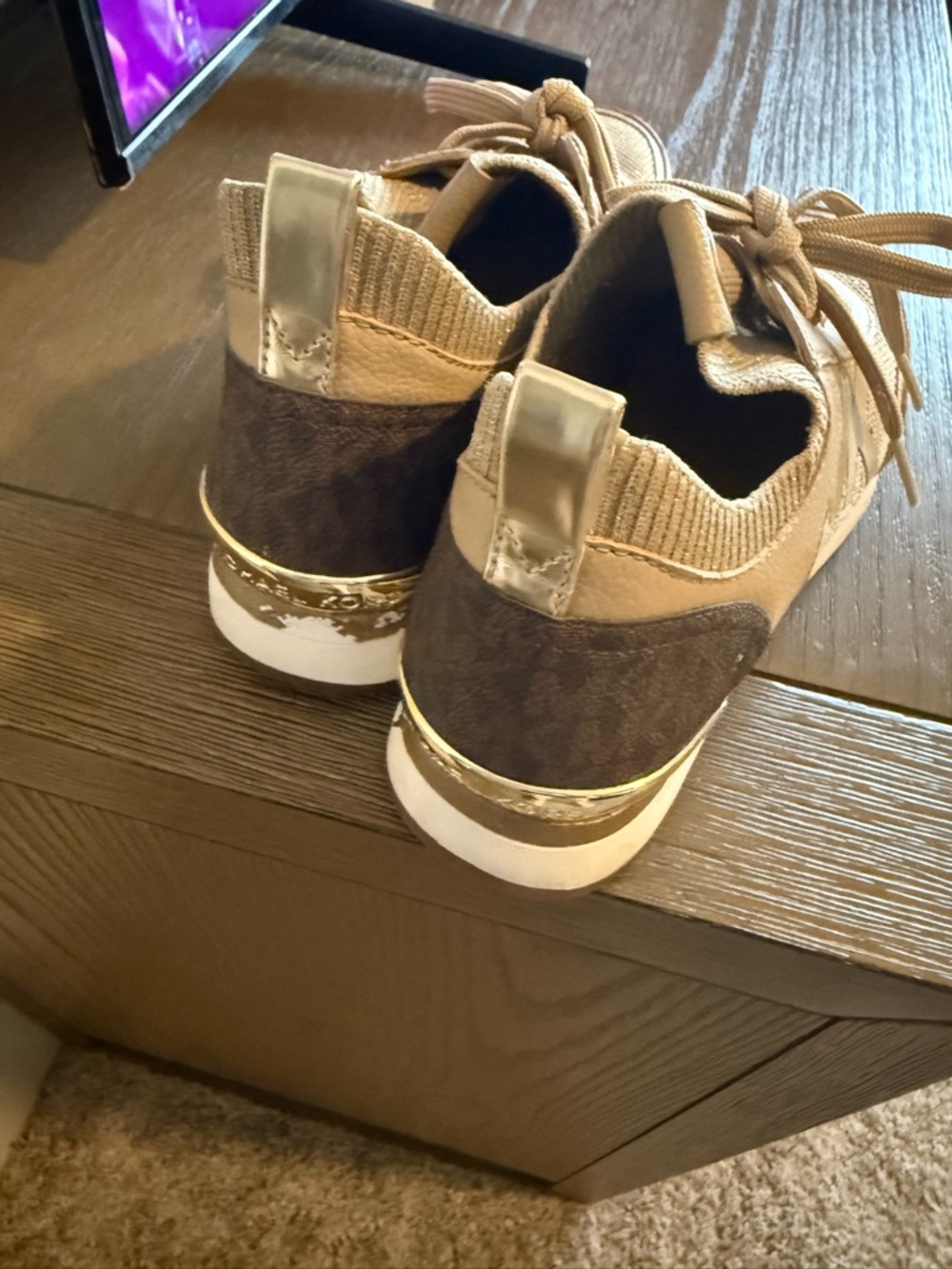 Michael Kors Tan Knit and Leather Lace-Up Sneakers - Picture 5 of 6